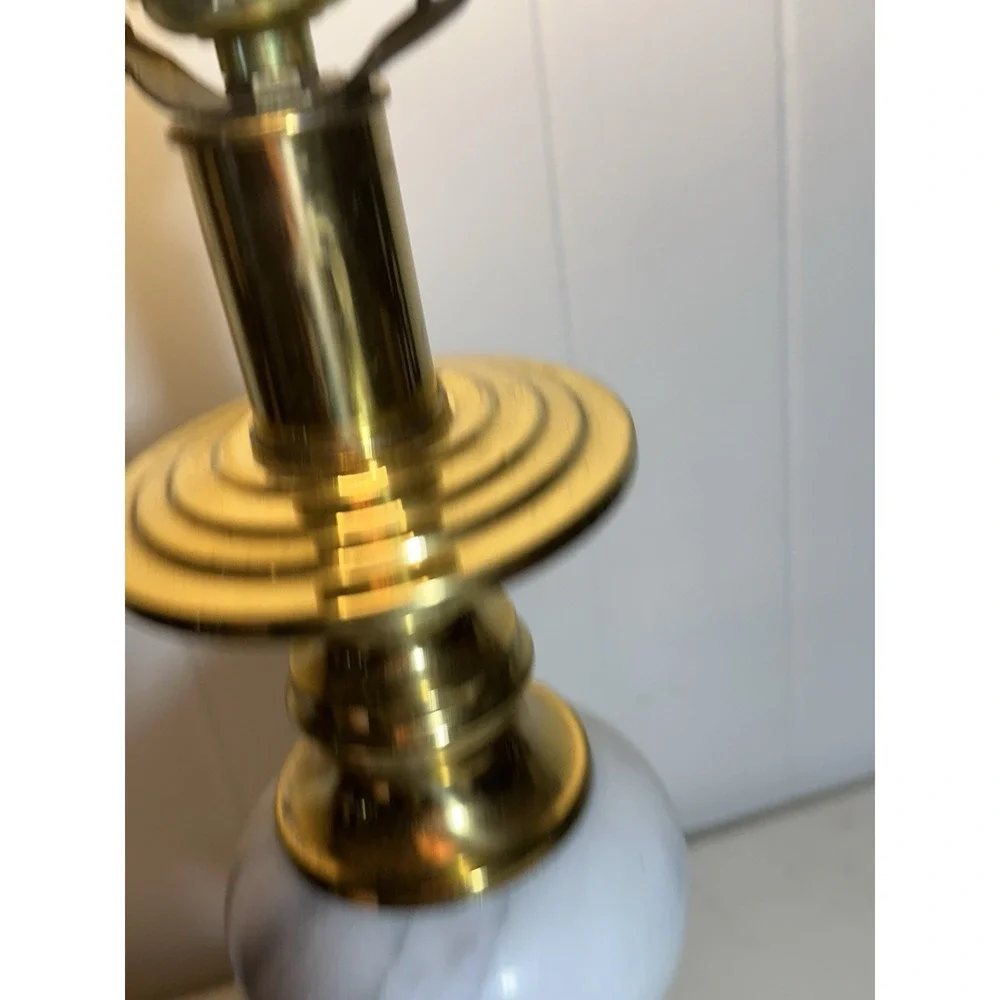 Vintage White Marble Brass Table Lamp MCM Hollywood Regency 22